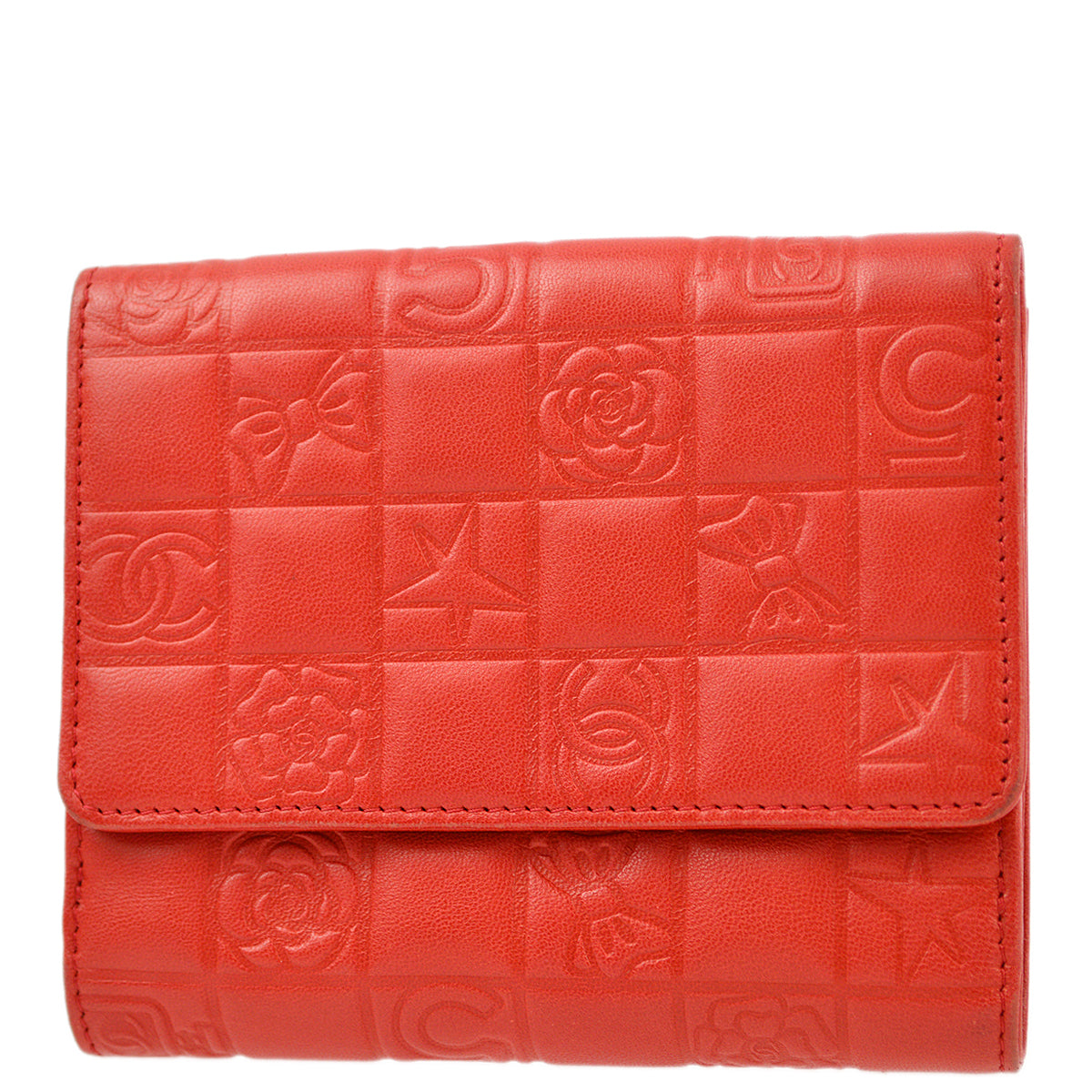 Chanel Red Lambskin Icon Bifold Wallet Purse