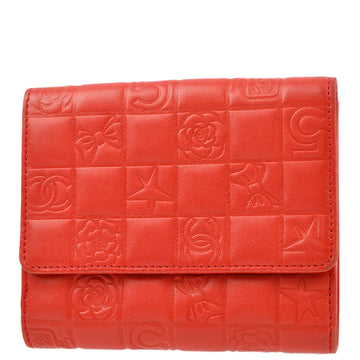 Chanel Red Lambskin Icon Bifold Wallet Purse