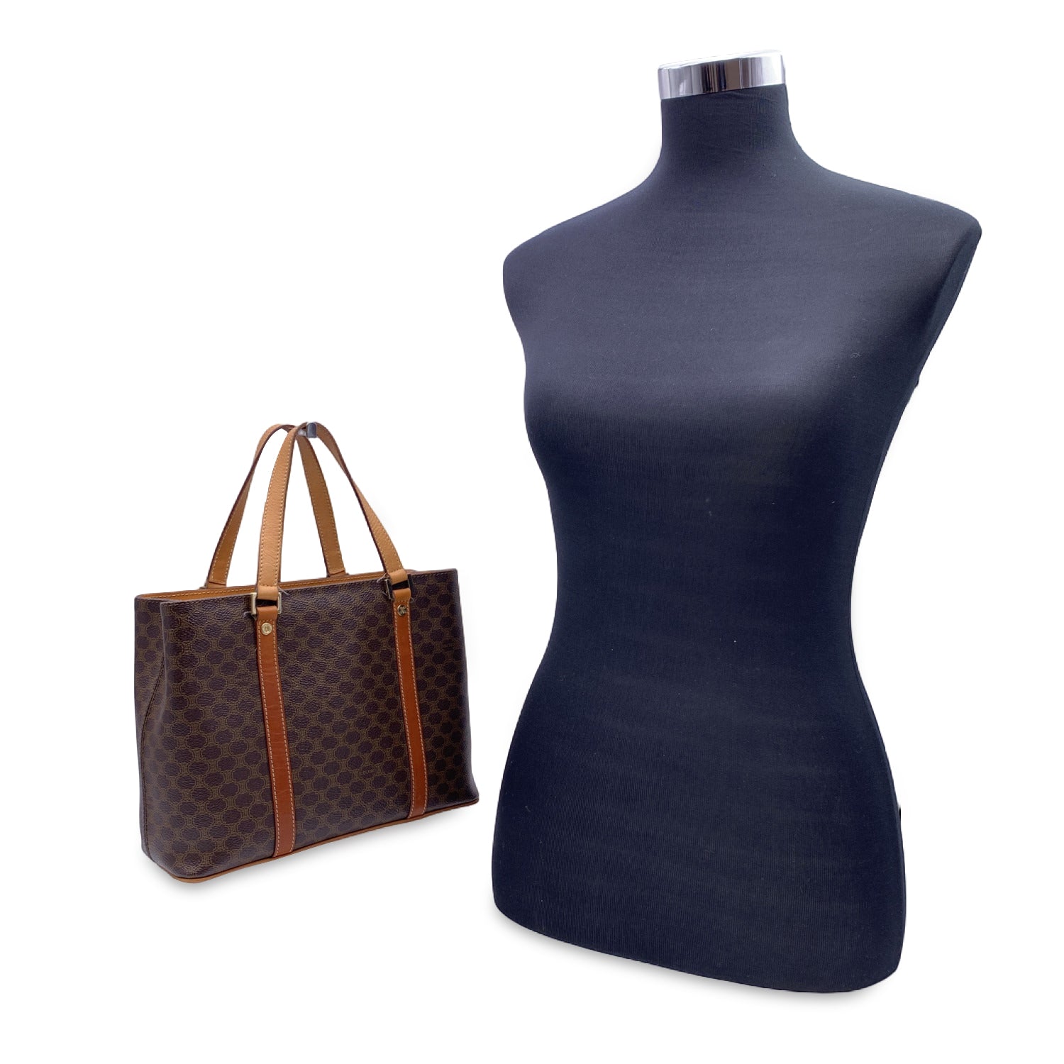 Celine Vintage Brown Macadam Canvas Small Tote Shoulder Bag