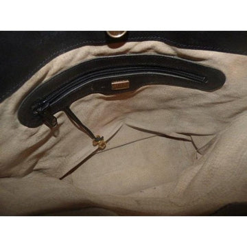 Early Dooney & Bourke, 'Teton' style, taupe, camel, brown leather, large, braided leather, drawstring top, cross body bag