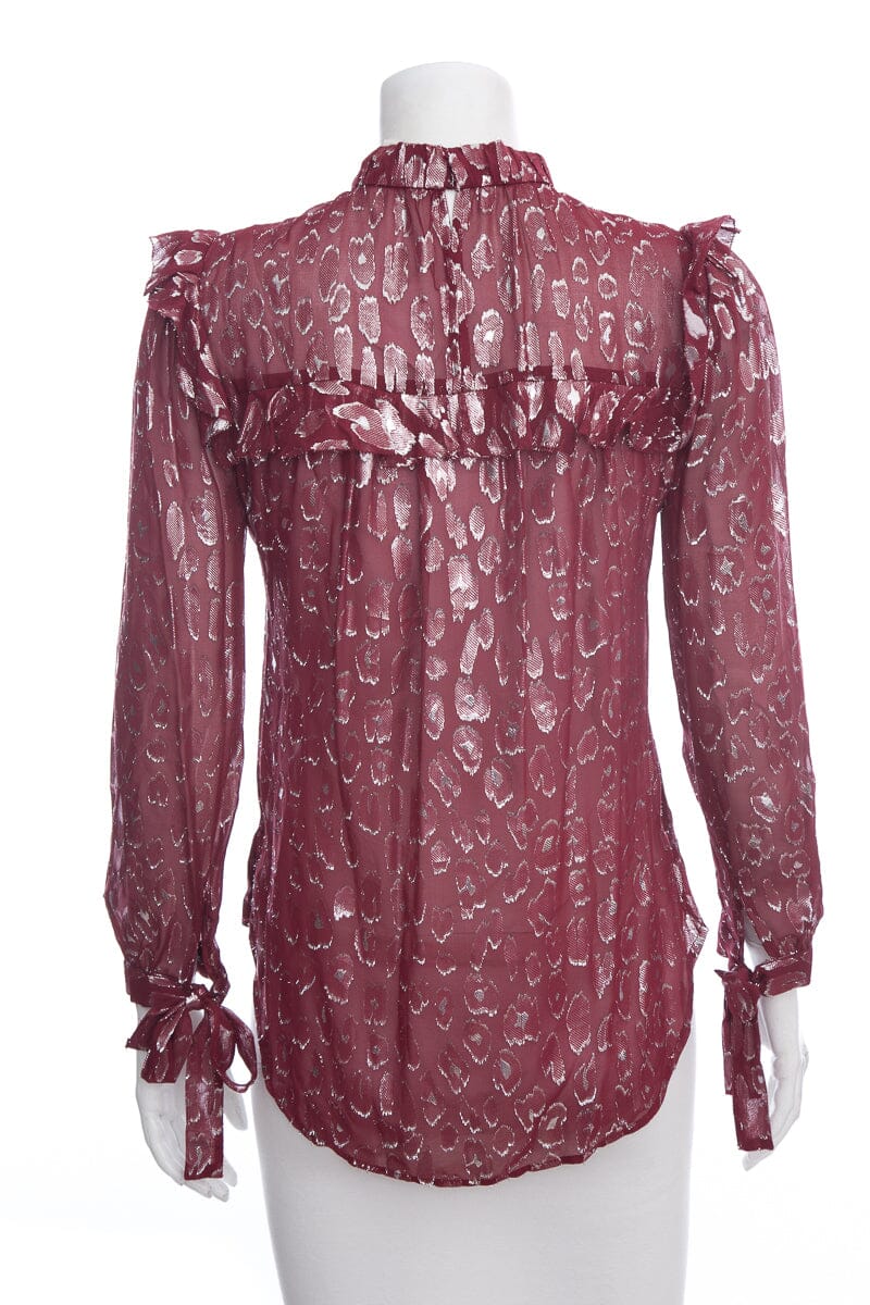 Veronica Beard Marron & Grey Long Sleeve Shimmer Blouse SZ 0