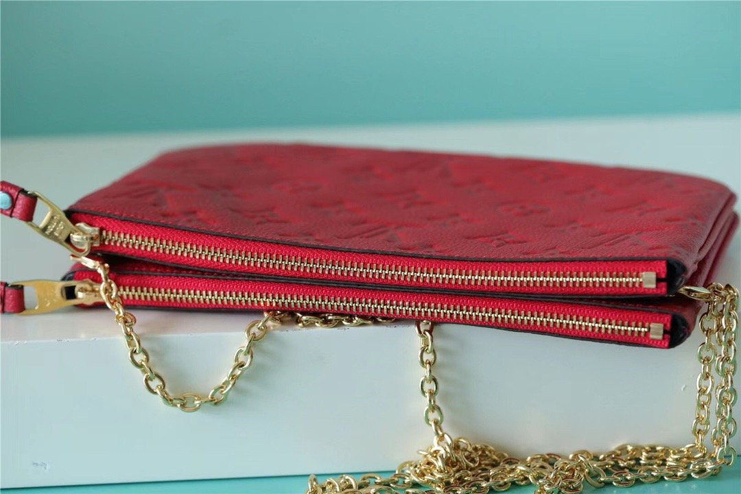 LV Double Zip Pochette Monogram Empreinte Red For Womtlm,  Shoulder and Crossbody Bags 7.9in/20cm LV