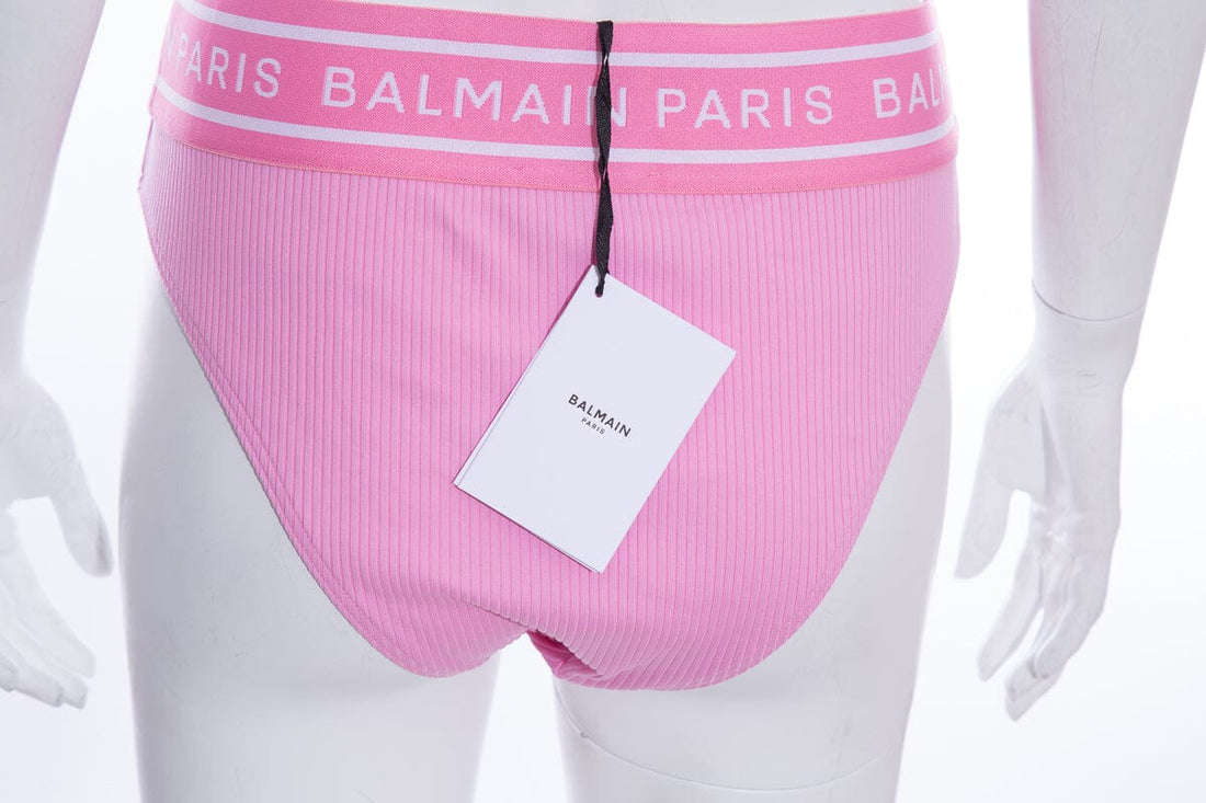 Balmain Pink Ribbed Logo Band Swimsuit Bottom SZ 44
