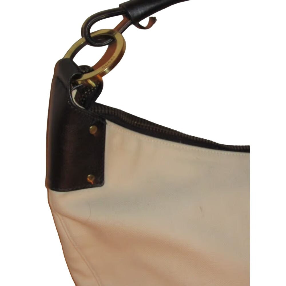 Gucci white & black leather XL hobo w a black braided strap