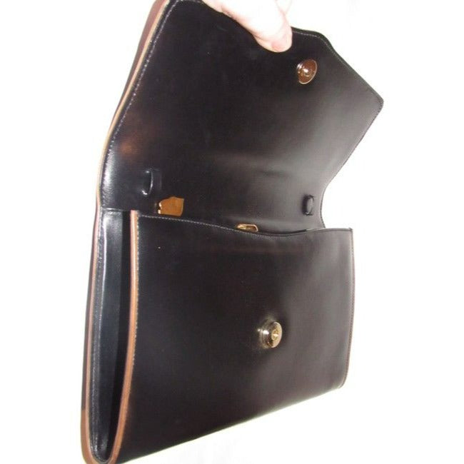 Gucci W Two Way Equestrian Accents Black Leather Shoulder Bag