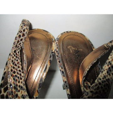Anne Klein Taupe Ak Lizard Print Glossy Open Toe Slingback Pumps Size Us