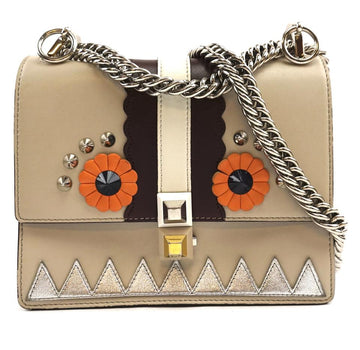 Fendi Flap Rare Monster Faces Kan I Long Shoulder Chain Strap Beige Multicolor Leather Cross Body Bag