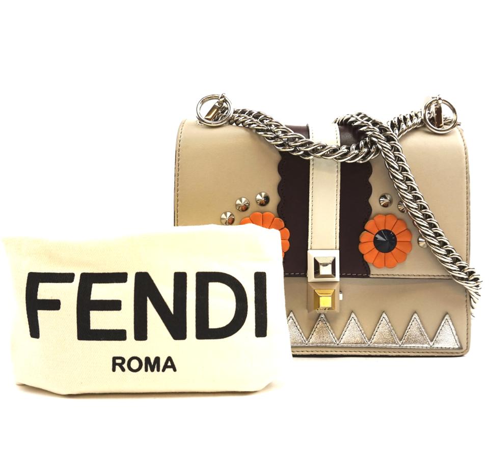 Fendi Flap Rare Monster Faces Kan I Long Shoulder Chain Strap Beige Multicolor Leather Cross Body Bag