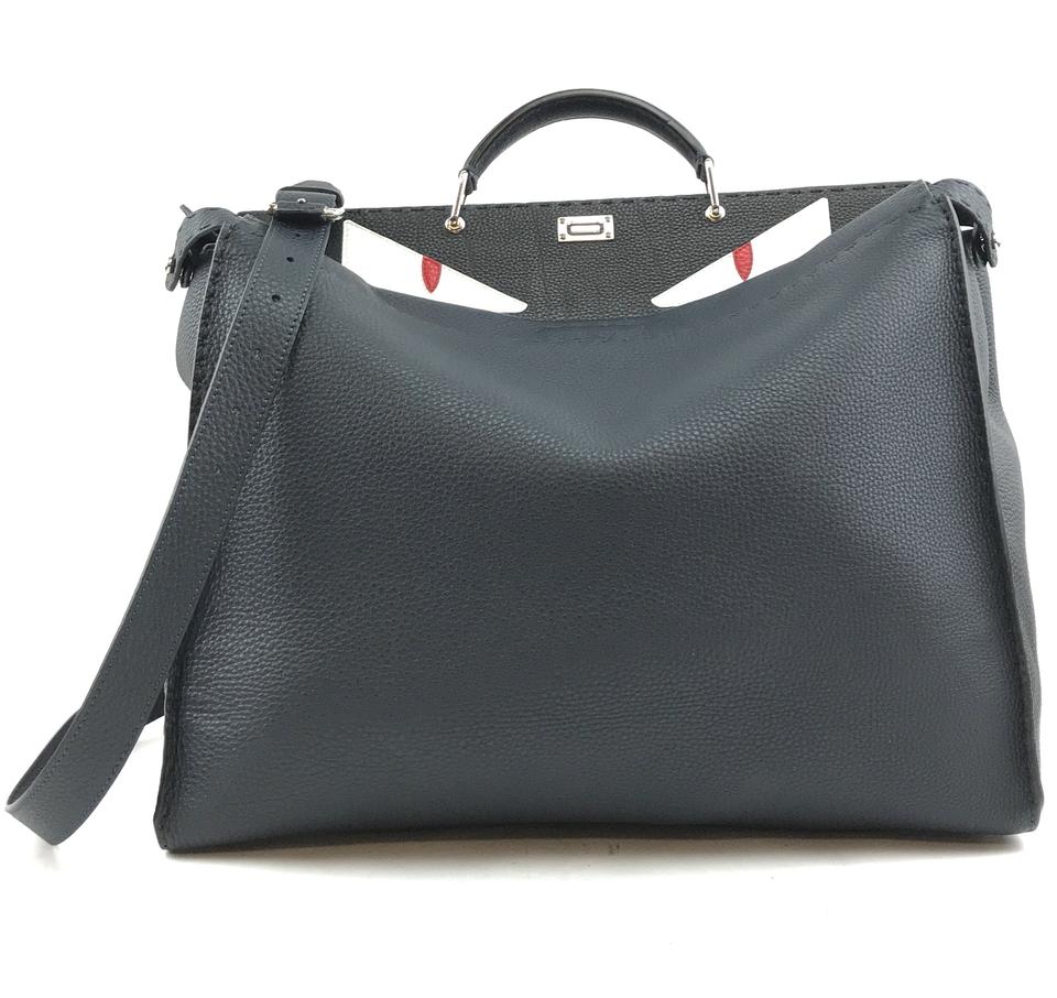 Fendi XL Ultra Rare Peekaboo Monster Eyes Large Briefcase Travel Blue Leather Shoulder Bag