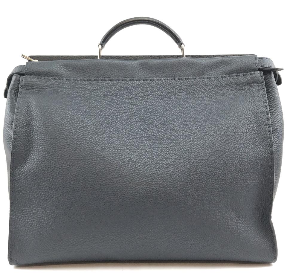 Fendi XL Ultra Rare Peekaboo Monster Eyes Large Briefcase Travel Blue Leather Shoulder Bag