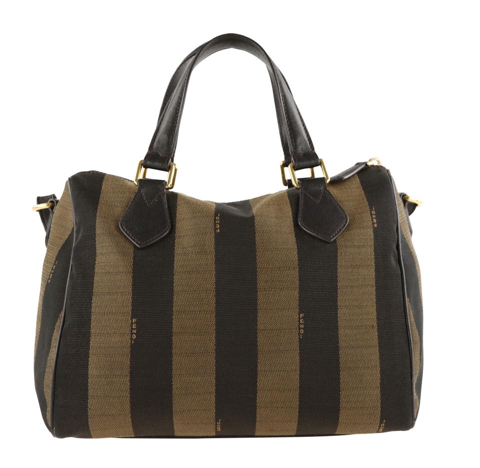 Fendi Boston Brown Coated Canvas Shoulder Bag