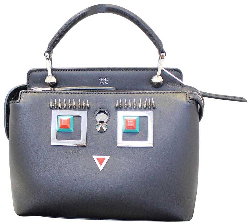 Fendi Dotcom Faces Click Top Handle Embellished Leather Handb Shoulder Bag
