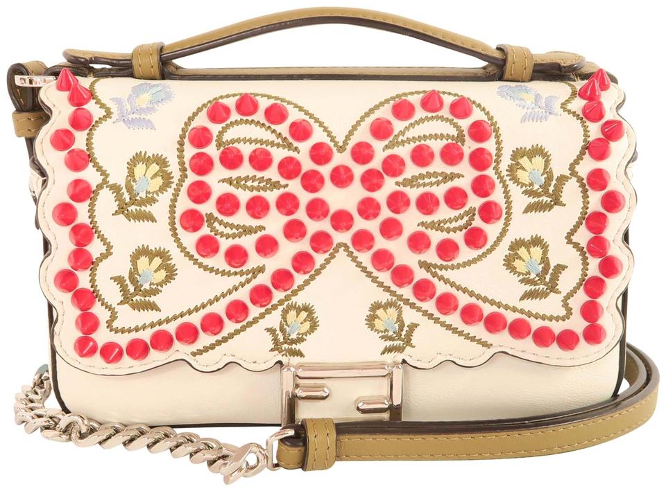 Fendi Double Micro Bow Baguette Multicolor Calfskin Leather Shoulder Bag