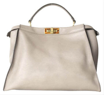 Fendi Dove Grey Peekaboo Tote Taupe Leather Shoulder Bag