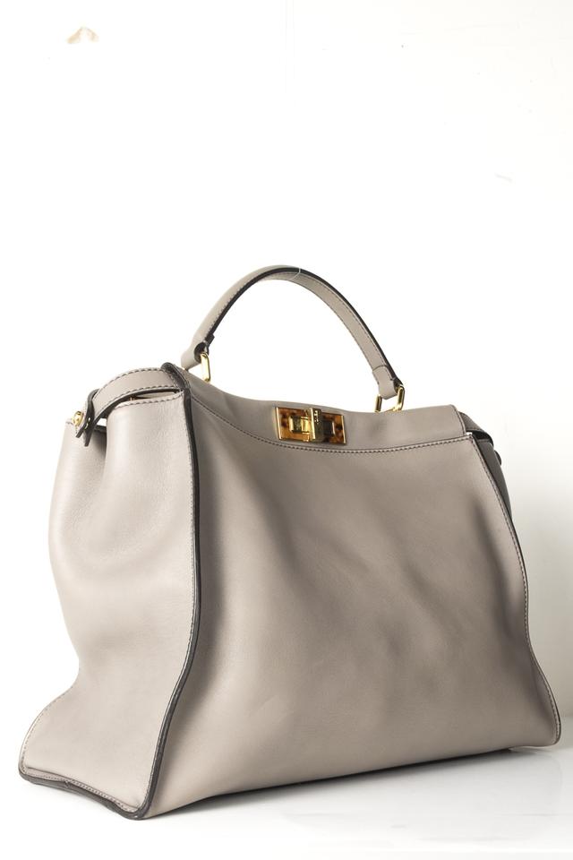 Fendi Dove Grey Peekaboo Tote Taupe Leather Shoulder Bag