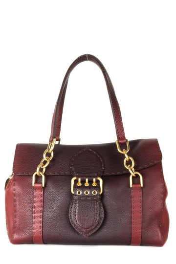 Fendi Handle Maroon Leather Shoulder Bag