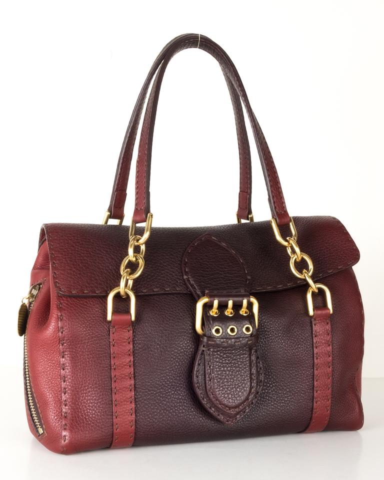 Fendi Handle Maroon Leather Shoulder Bag
