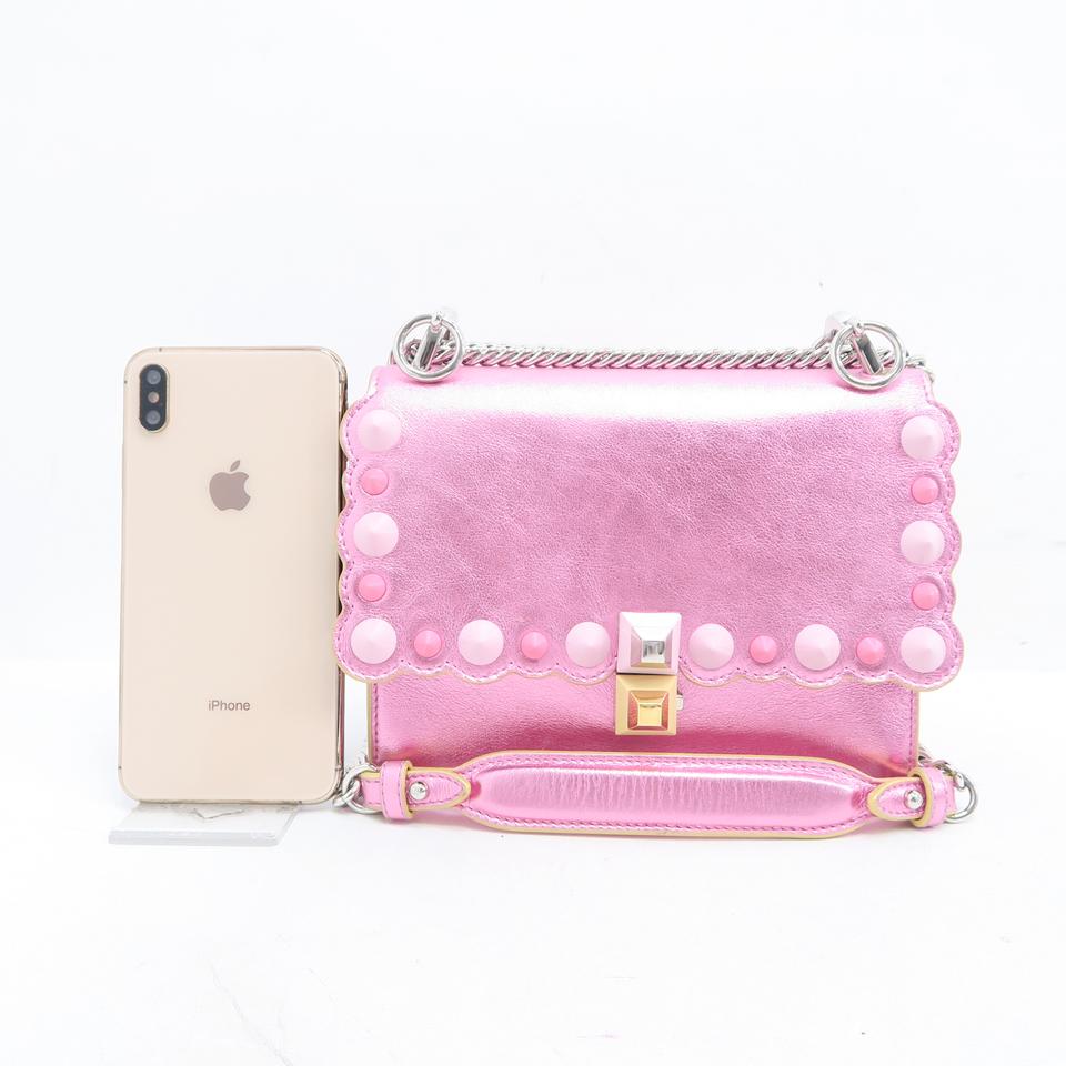Fendi Kan I Studded Metallic Pink Calfskin Shoulder Bag