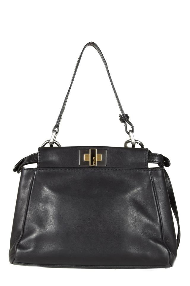 Fendi Selleria Mini Peekabo Black Leather Shoulder Bag