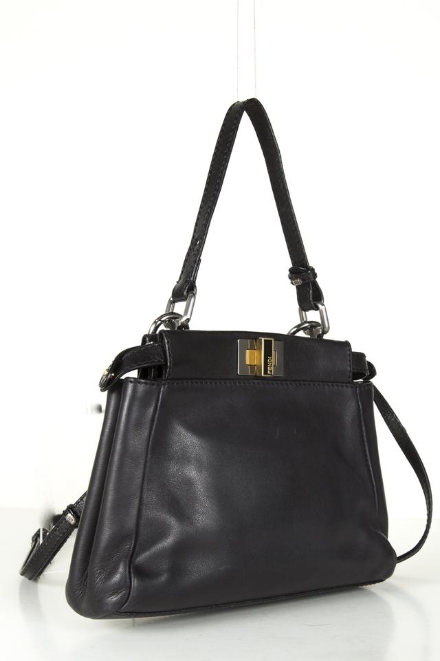 Fendi Selleria Mini Peekabo Black Leather Shoulder Bag