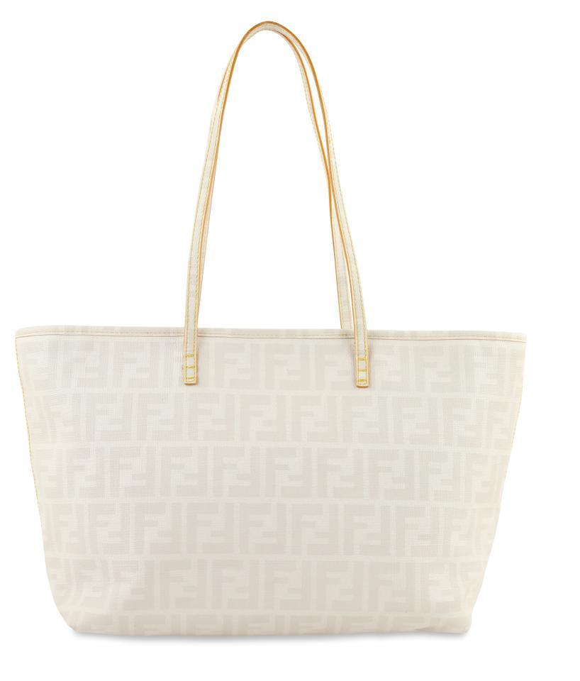 Fendi Small Roll Zucca White Coated Canvas Tote