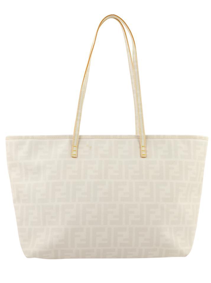 Fendi Small Roll Zucca White Coated Canvas Tote