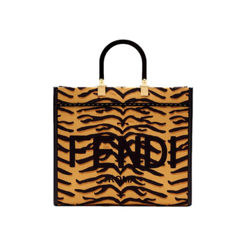 Fendi Sunshine Tiger Jacquard Canvas Black and Yellow Tote 8BH386