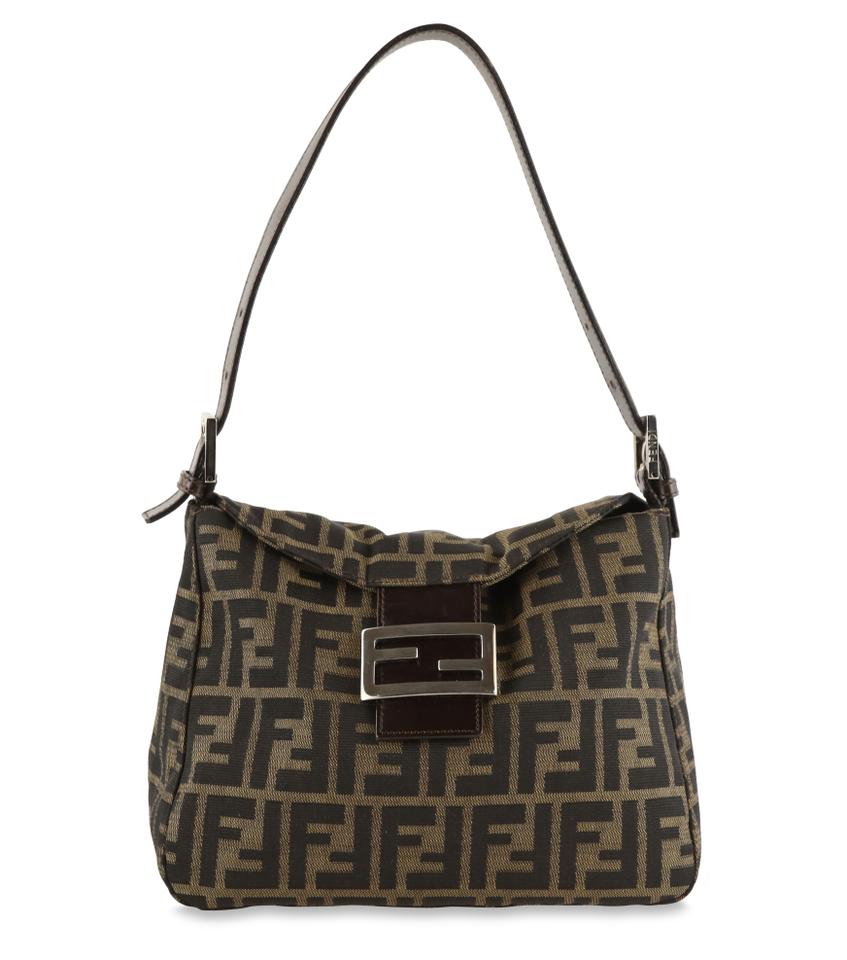Fendi Zucca Foldover Brown Canvas Shoulder Bag