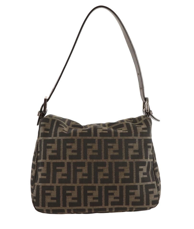Fendi Zucca Foldover Brown Canvas Shoulder Bag