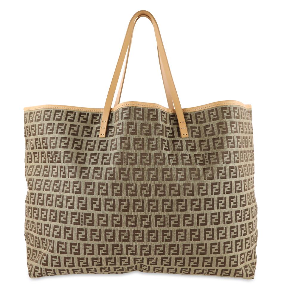 Fendi Zucchino Shopping Brown Canvas Tote