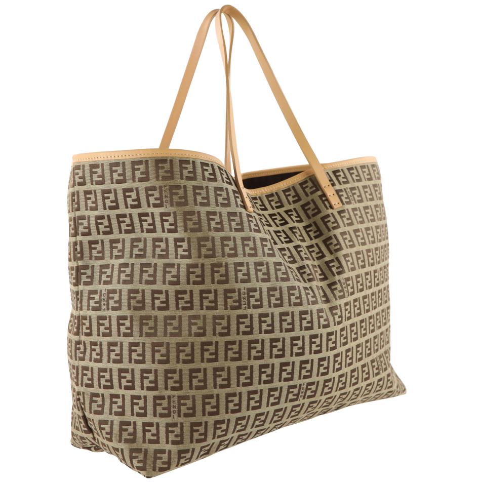 Fendi Zucchino Shopping Brown Canvas Tote
