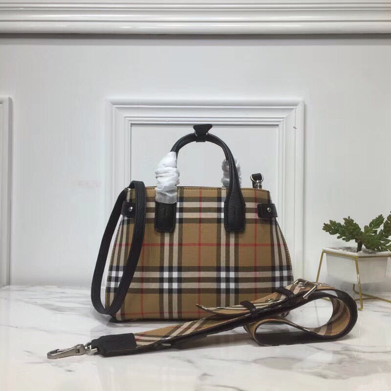 BB Small Banner Vintage Check And Tote Black For Womtlm, Womtlm’s Bags 10.5in/26cm