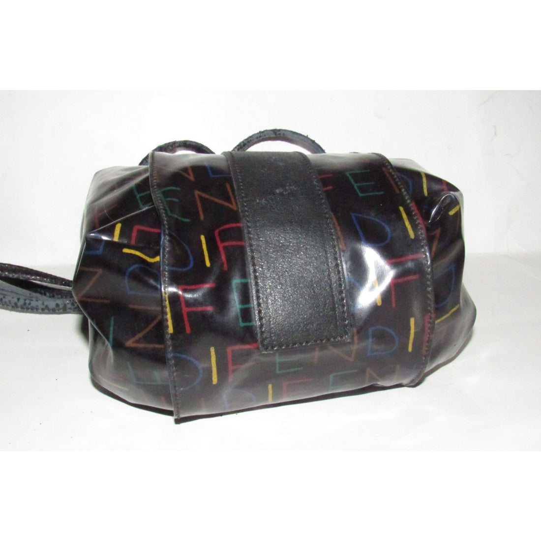 Fendi SAS multi-colored logo on black leather mini backpack/bucket