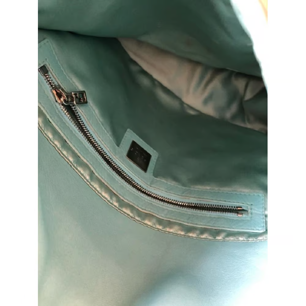Limited Edition, Fendi, 'Mamma Zucca', turquoise blue leather, large baguette shoulder purse with a turquoise enamel & chrome hardware