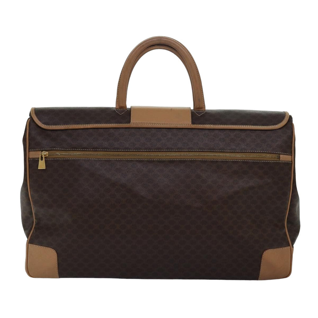 CELINE Macadam Canvas Boston Bag PVC Leather Brown Auth fm3560