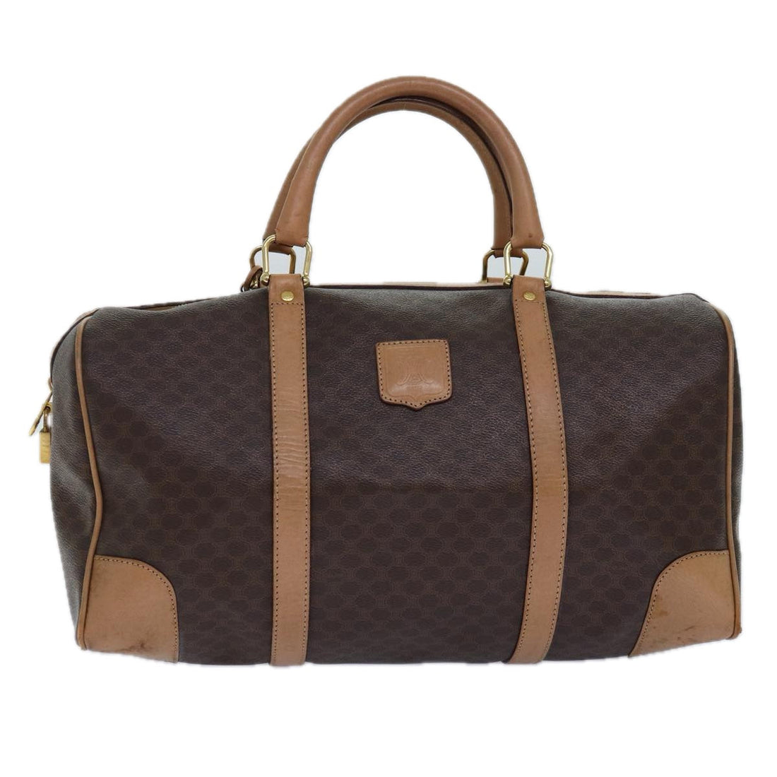 CELINE Macadam Canvas Boston Bag PVC Leather Brown Auth fm3673