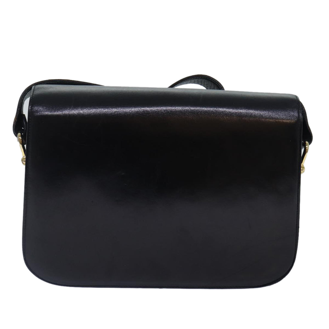 CELINE Horse Carriage Metal Shoulder Bag Leather Black Gold Auth fm3724