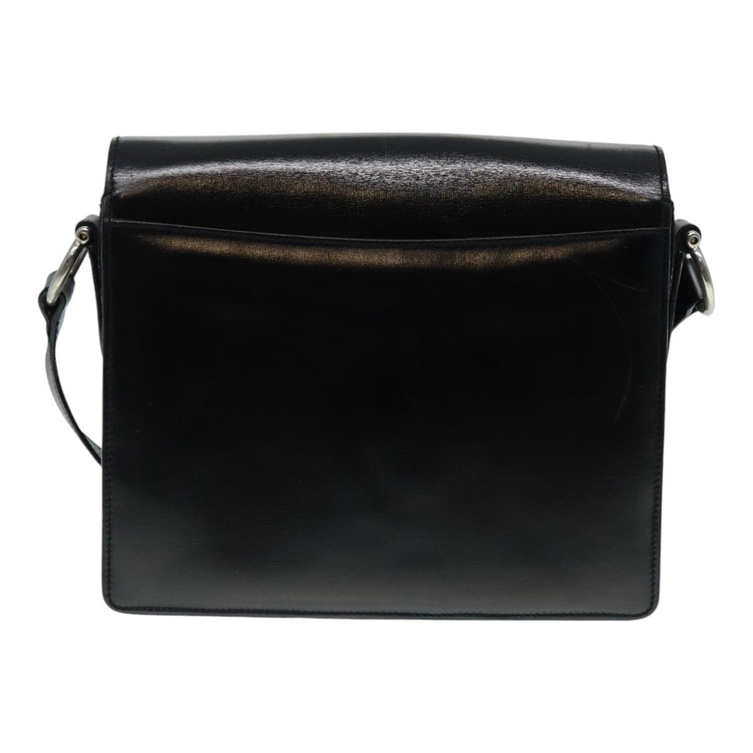 CELINE Shoulder Bag Leather Black Silver Auth fm3770