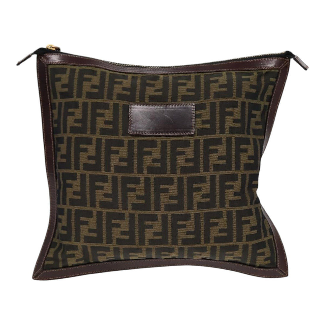 FENDI Zucca Canvas Clutch Bag Brown Black gold Auth fm3776