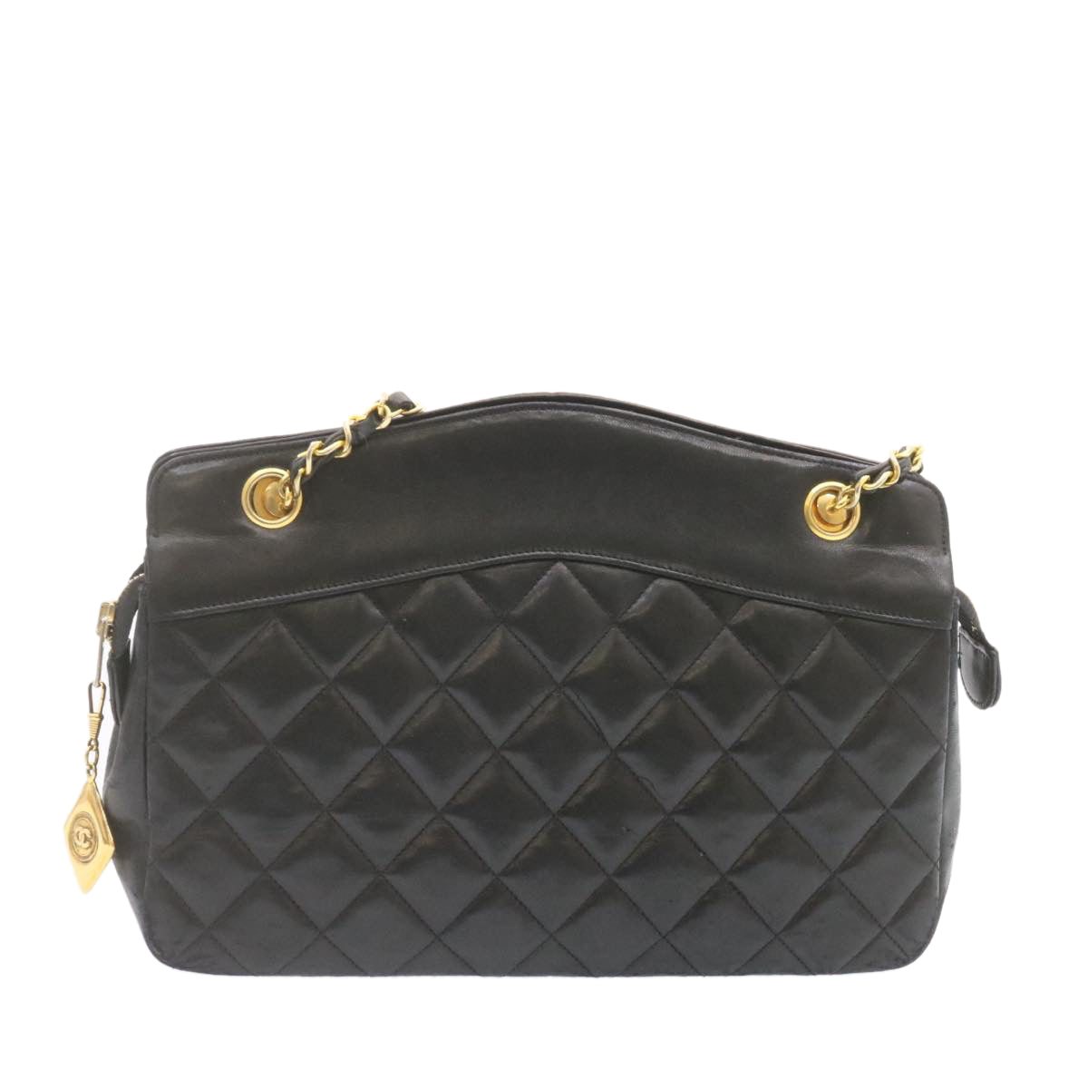 Chanel Lamb Skin Matelasse Chain Shoulder Bag Black CC Auth am1201gA