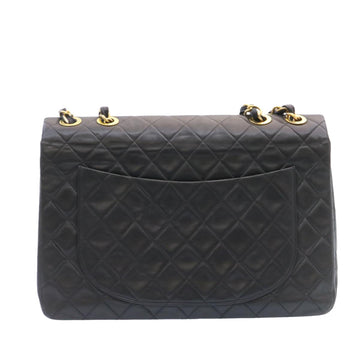 Chanel Big Matelasse Flap Chain Shoulder Bag Lamb Skin Black Gold Auth am1276gA