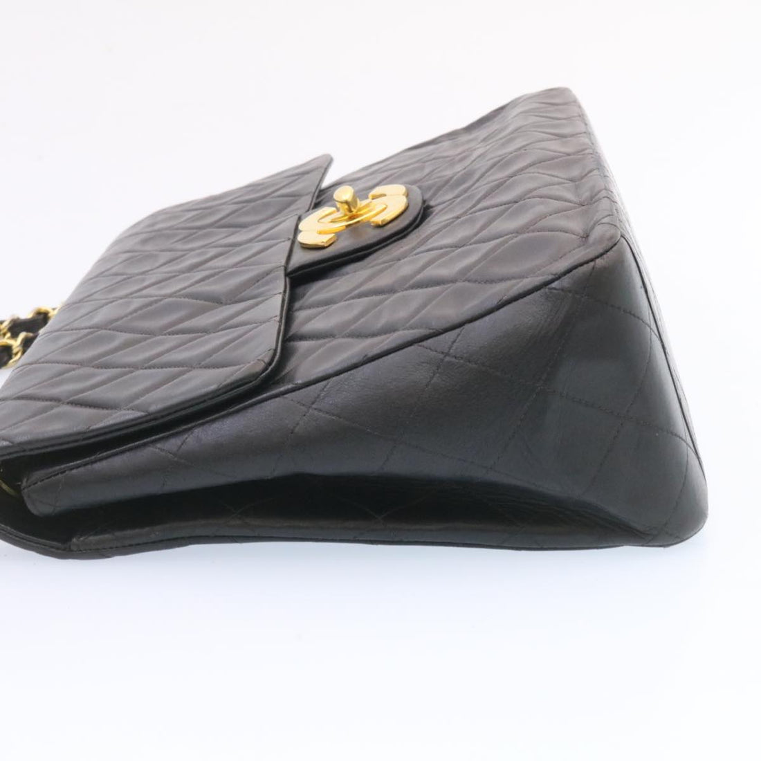 Chanel Big Matelasse Flap Chain Shoulder Bag Lamb Skin Black Gold  am1276gA