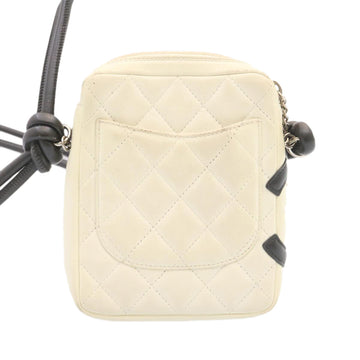 Chanel Cambon Line Shoulder Bag Leather White Black CC  am1647gA