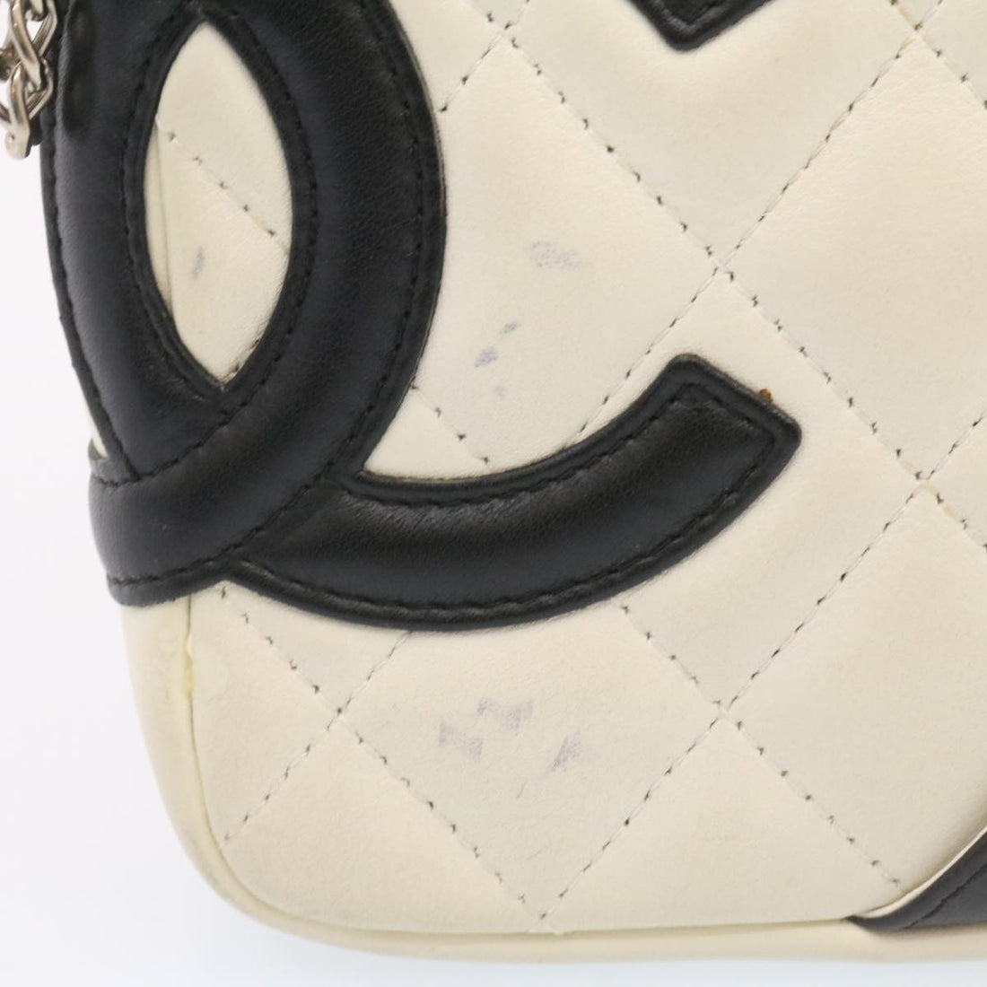 Chanel Cambon Line Shoulder Bag Leather White Black CC  am1647gA
