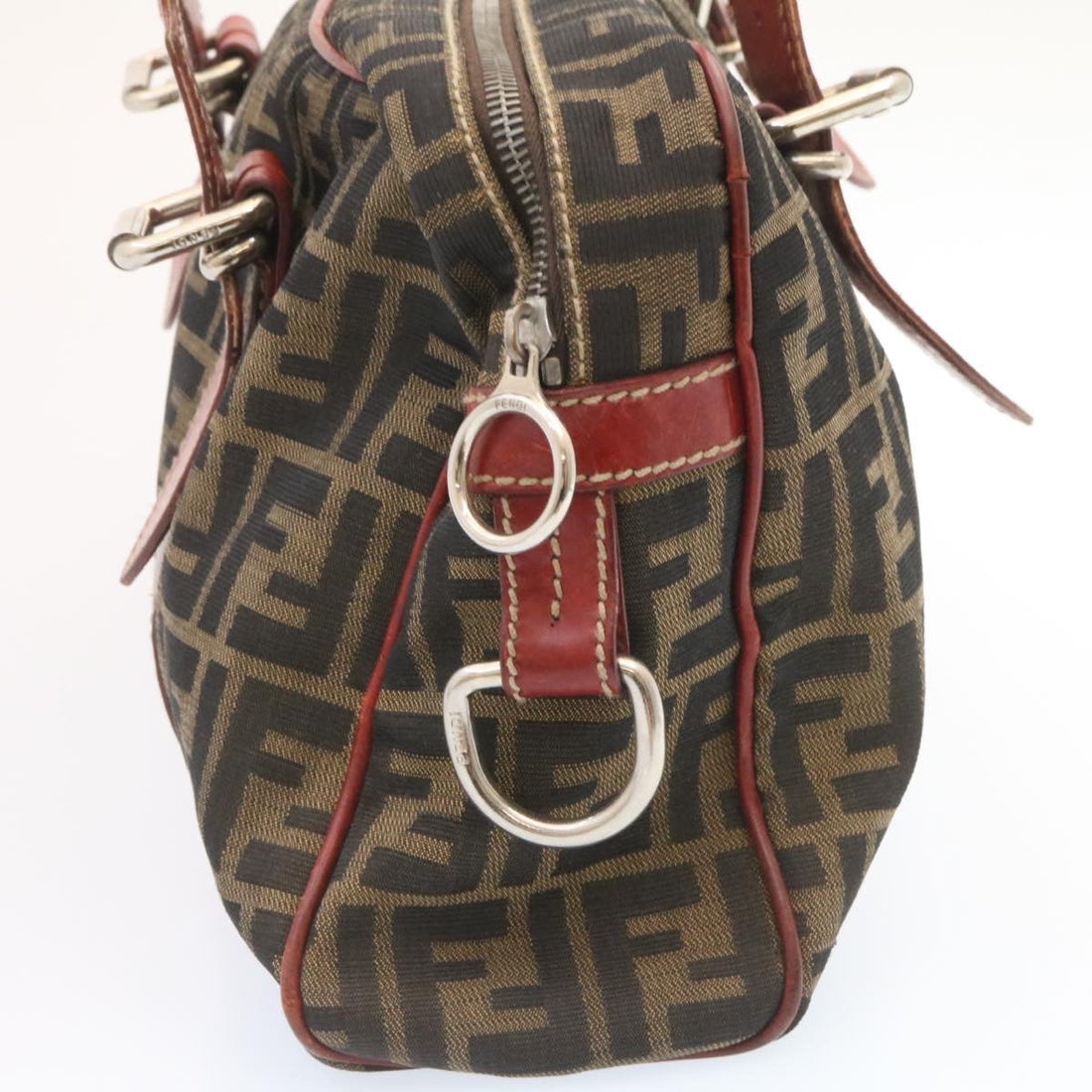 FENDI Zucca Canvas Boston Bag Brown Red  am1732g