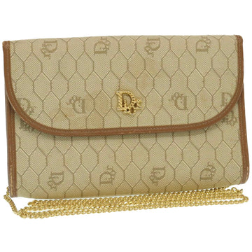 CHRISTIAN DIOR Honeycomb Chain Shoulder Bag Canvas Beige Auth am2250g