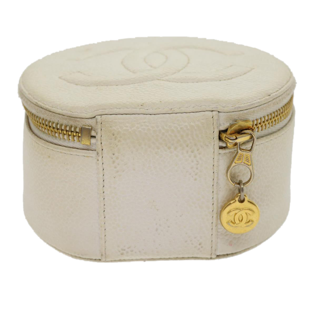 CHANEL Accessory Case Caviar Skin White CC   am2700gA