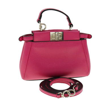 FENDI Micro Peek A Boo Hand Bag Leather 2way Pink Auth am2705gA
