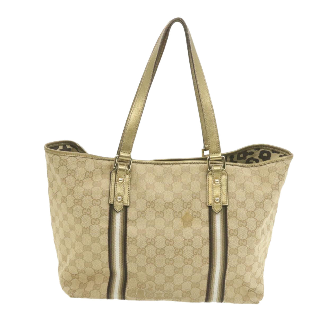 GUCCI Sherry Line GG Canvas Tote Bag Canvas Beige Gold Brown 139260  am626g