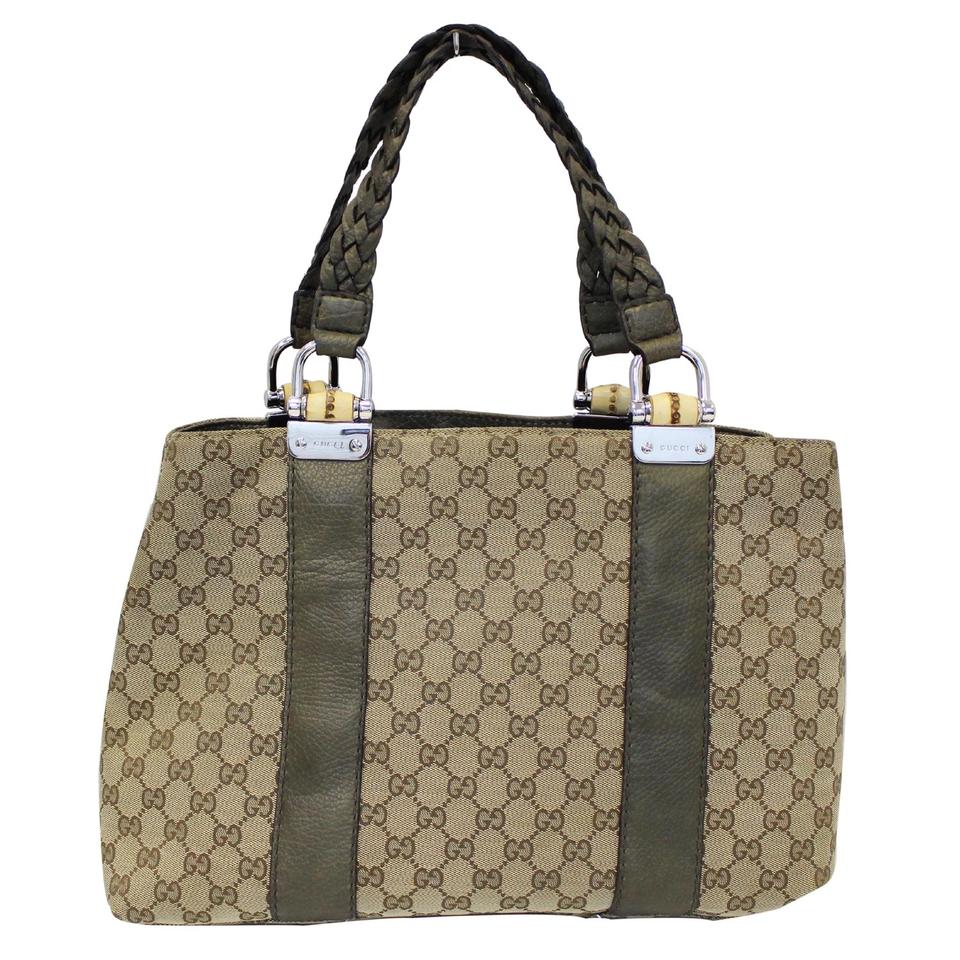 Gucci Bag Bamboo Bar 232947 Beige Gg Monogram Canvas Tote